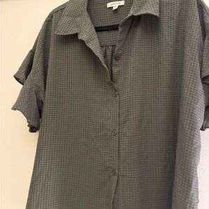 Max Studio Olive Green Short-Sleeve Button-Down Shirt